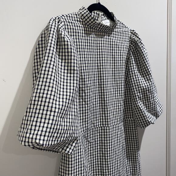NOT FOR SALE BOHME Alex Gingham Maxi Dress Cottagecore Puff Sleeve Slit M - Picture 4 of 12